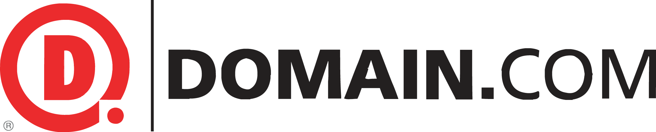 A red logo and written text of "Domain.com"