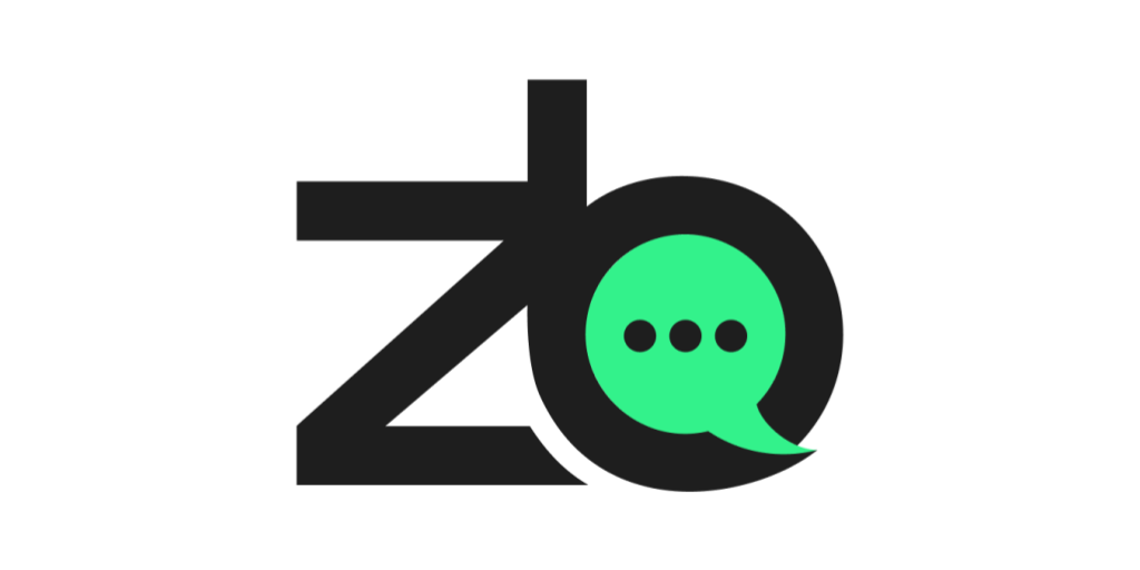 A gray, black, and green logo with letters ZB and a message icon.