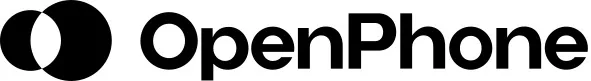 A black and white logo with a written text of "OpenPhone"